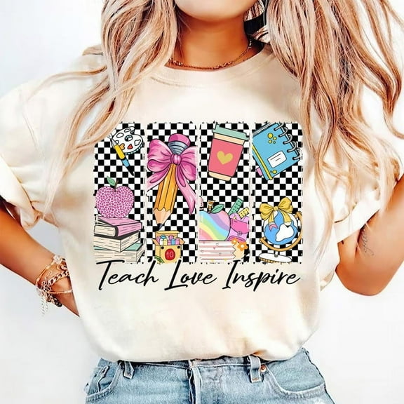 Teach Love Inspire T-Shirt, Retro Checkered Teacher Shirt, Back to School T-Shirt, Teacher Appreciation T-Shirt, Cute Classroom Gift