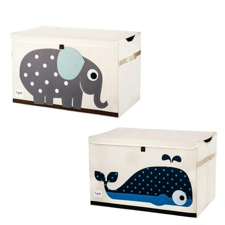 UPC: 0193802203974 | 3 Sprouts Collapsible Toy Chest Storage Bin Bundle w/ Elephant + Whale (2 Pack)