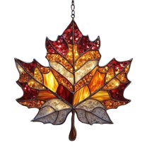 Maple Leaf Suncatcher, Acrylic Stained Glass Window Hanging, Maple Leaves Fall Ornaments Fall Leaf Decorations Window Wall Hanging Ornament for Thanksgiving Autumn Party Supplies Gold D