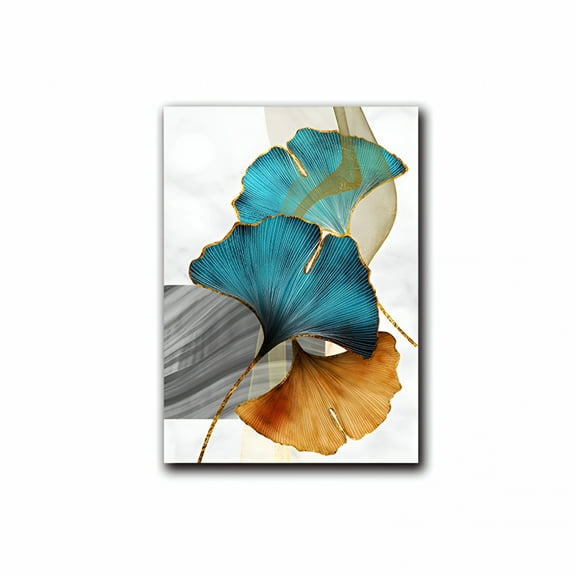 LAMIRO Frame Abstract Canvas Wall Art Prints Posters with Ginkgo Leaf for Modern Living Room Home Decor - Plant and Flower Pictures B