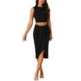 thumbnail image 2 of INSPIRE CHIC Women's Casual Sleeveless Summer Two Piece Outfits Crop Top and Side Split Draped Ruched Skirt Set Solid Suiting Black S, 2 of 5