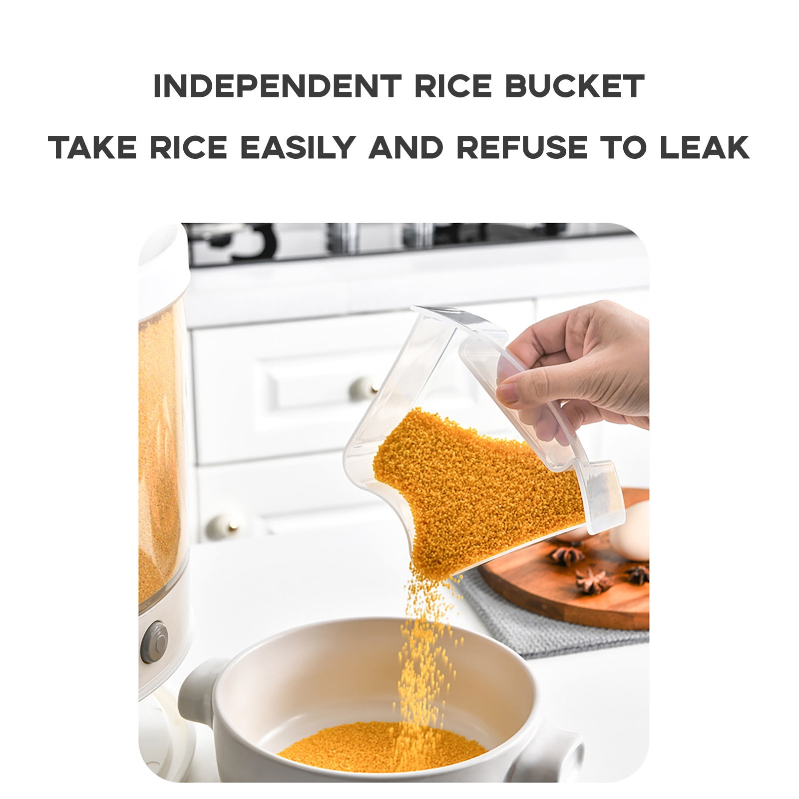 MOQIN Rice and Grain Dispenser, 360° Rotating Food Storage Container, 6-Compartment Dry Food Dispenser with Lid, Airtight Storage for Small Grains,Beans,Rice