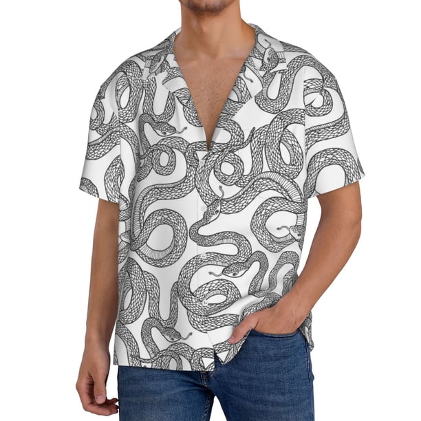 Balery Snake Camisa Casual de Manga Corta con Botones para Hombre, Texturizada, Estilo Cubano, para Playa, Verano-4X-Large