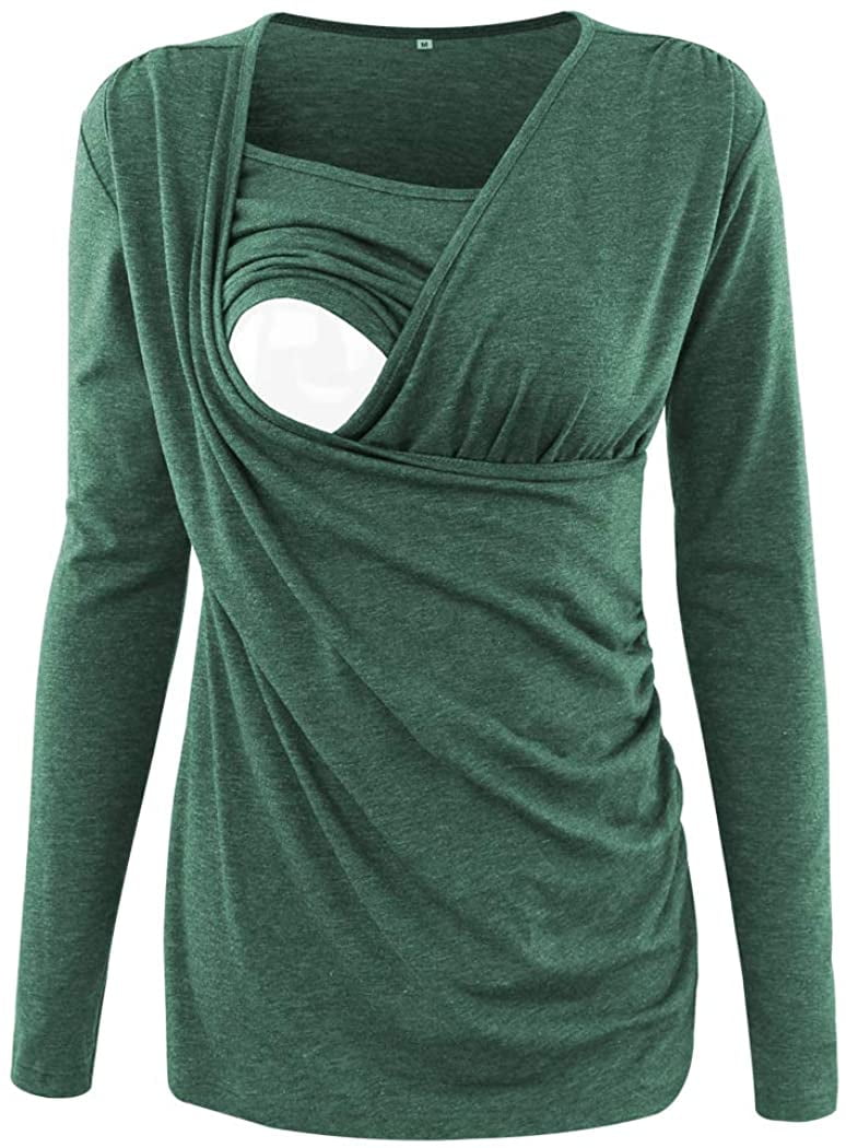 Ecavus Women's Nursing Tops Short & Long Sleeve Breastfeeding Shirt Side Ruched Maternity Clothes Ecavus Women's Nursing Tops Short & Long Sleeve Breastfeeding Shirt Side Ruched Maternity Clothes