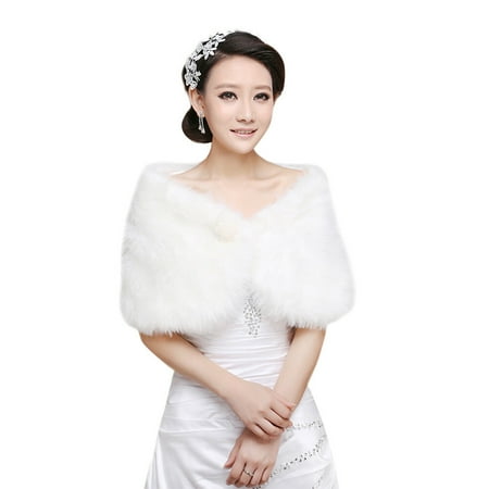 

1pc Plush Shawl Tippet Dress Shawl Dress Shawl with Pearl Ball Decor for Wedding (Beige)
