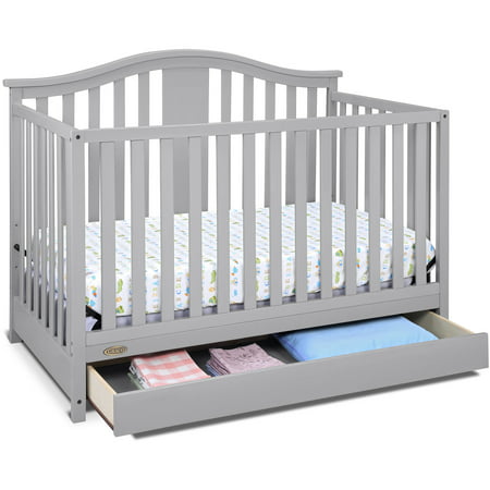 Graco Solano 4 in 1 Convertible Crib with Drawer Pebble (Best Cribs For Triplets)
