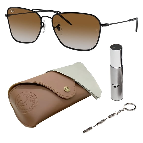 Ray-Ban RBR0102S CARAVAN REVERSE Square Shaped Non-Polarized Sunglasses for Men & Women - Includes Official RAYBAN Eyewear Kit - Ideal Formal & Casual Wear Sunglasses - Brown Lens
