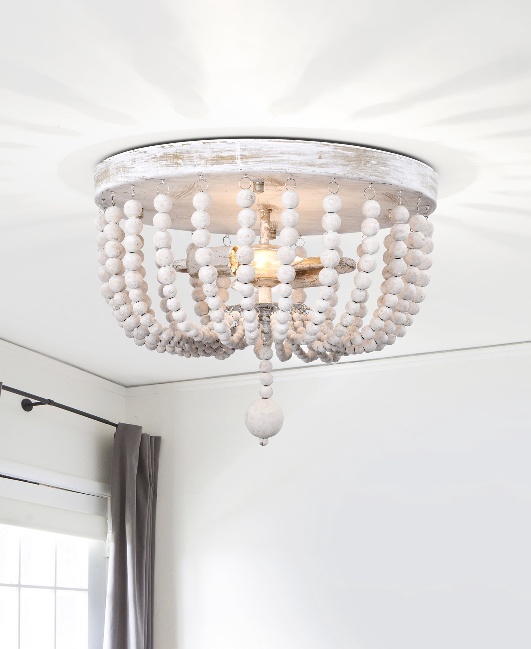 Aileen 14 in. 2-Light Indoor Weathered White and Matte Gold Finish Flush Mount with Light Kit