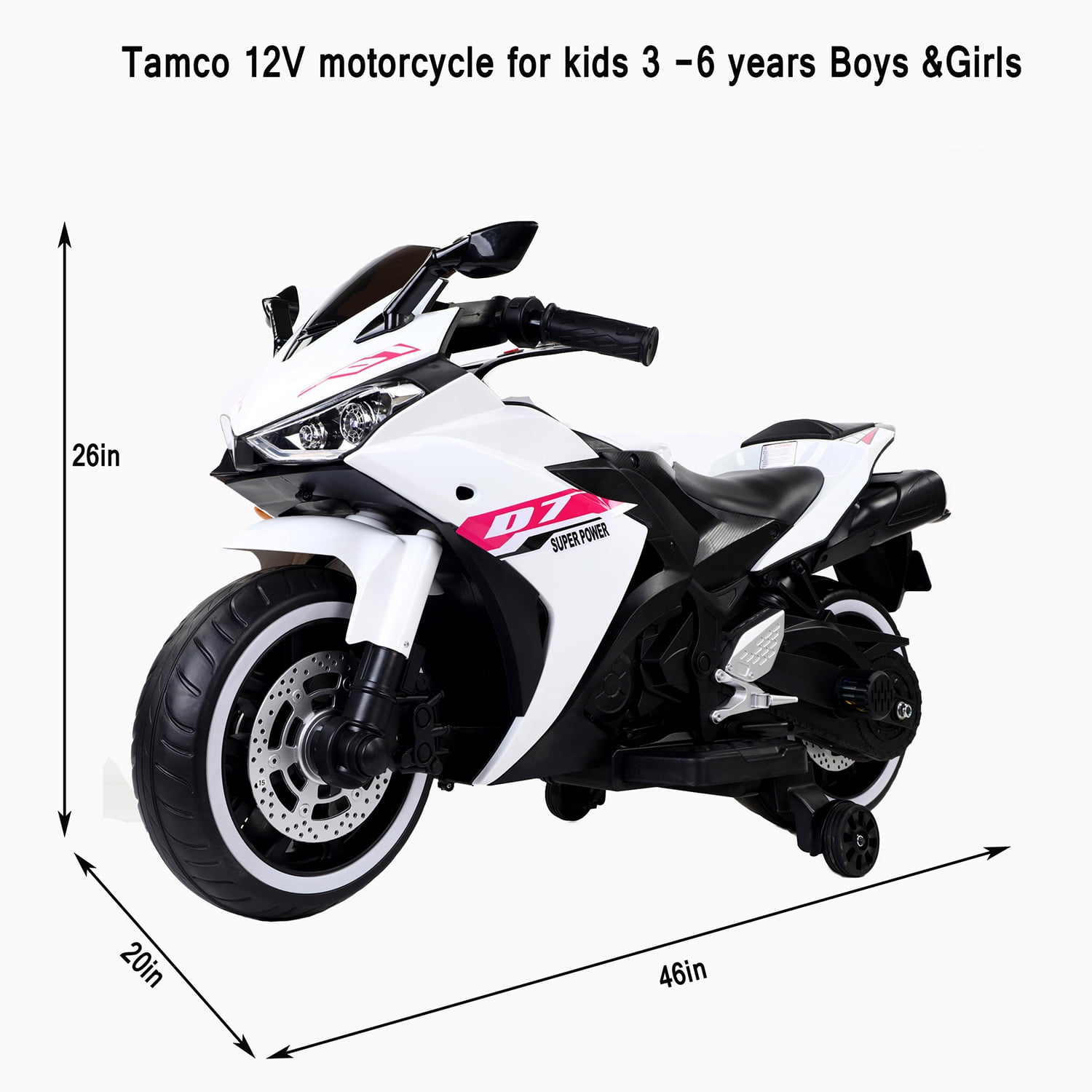 CIPACHO Kids Motorcycle 12V Powered Ride Ons for 3-6 Years Boys Girls Electric Kids Car Toys with Lightting Wheels, White