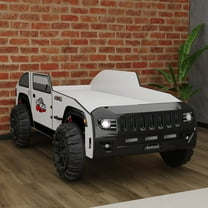 Furniture of America Adventure Kids Twin ABS Plastic Platform Bed with LED Headlights, Jeep Design, Black and White