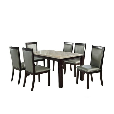 Solid Wood Dining Table With Marble Top Cream And Brown