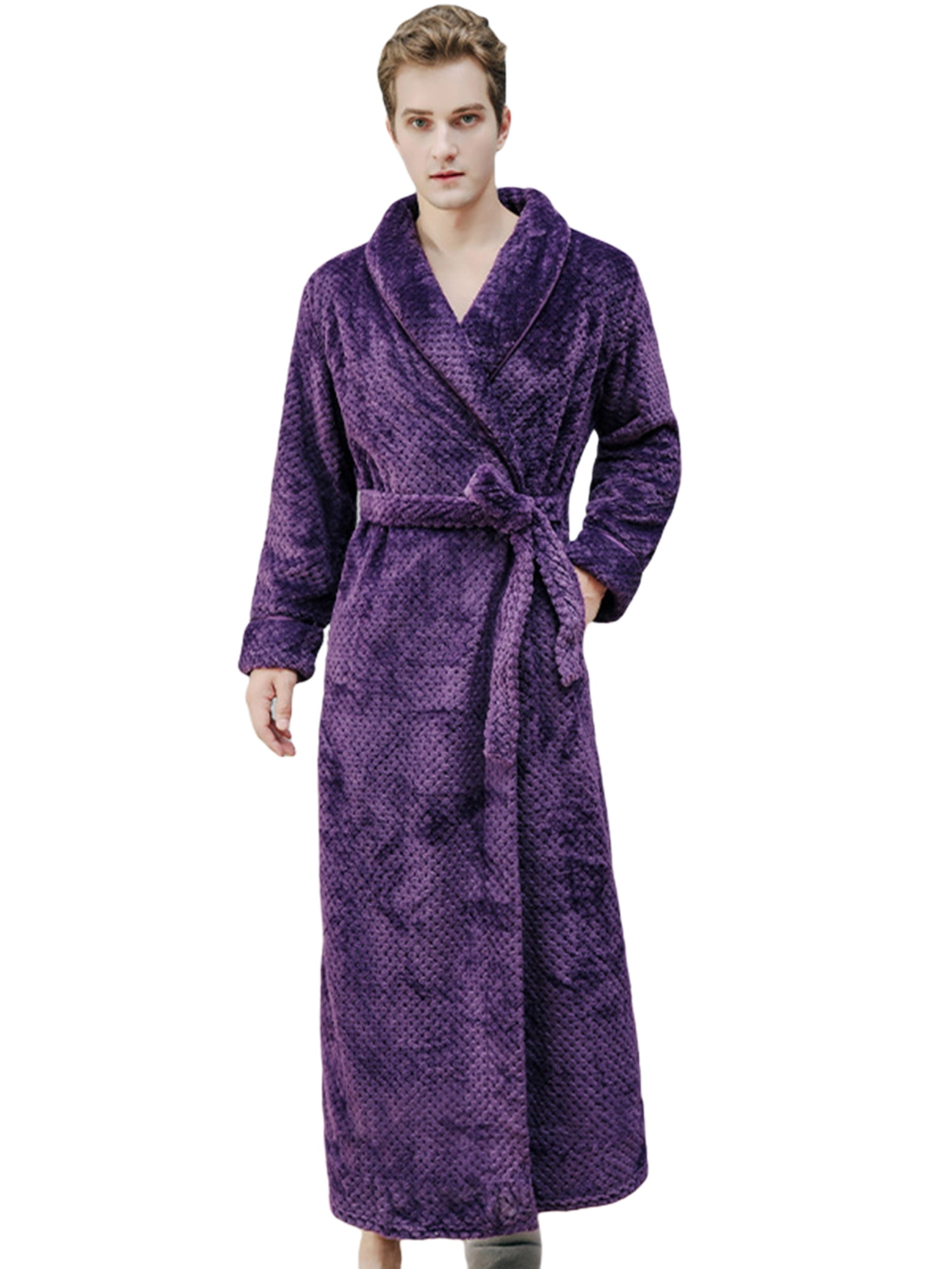 Men's Terry Bathrobe Big & Tall Long Plush Shawl Collar Bathrobe,Full