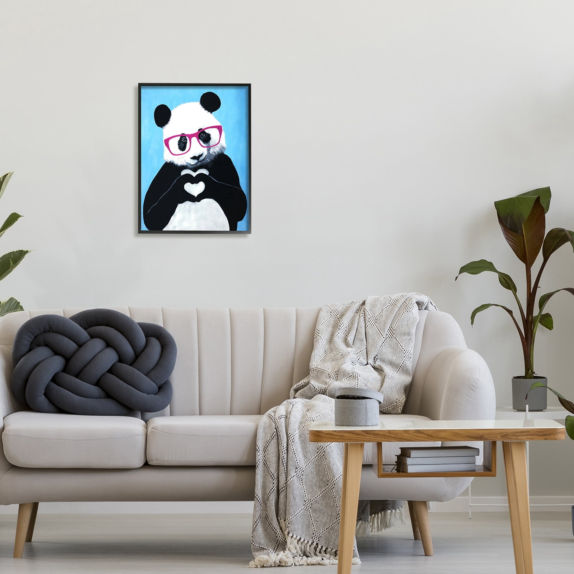 Stupell Industries Panda Heart Symbol Pink Glasses Cute Blue Background , 16 x 20, Design by Coco de Paris