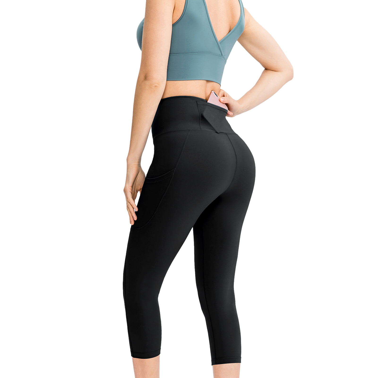 Womens 3/4 Cropped Leggings Anti-Cellulite Scrunch Capri Yoga Pants Gym Trousers 