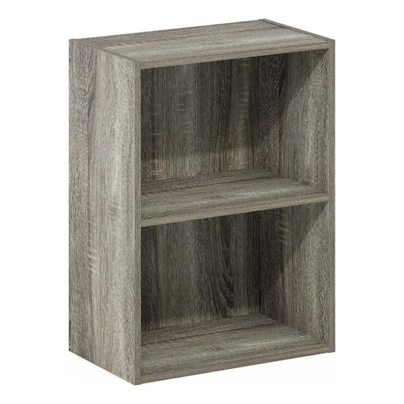 Maklaine Contemporary 2-Tier Open Shelf Bookcase in French Oak