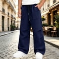 thumbnail image 5 of Karoyedx Boys Fashion Boys Cargo Sweatpants Kids Wide Leg Baggy Pants Teens Drawstring Trousers with Pockets Navy Size,9-10 Years, 5 of 6
