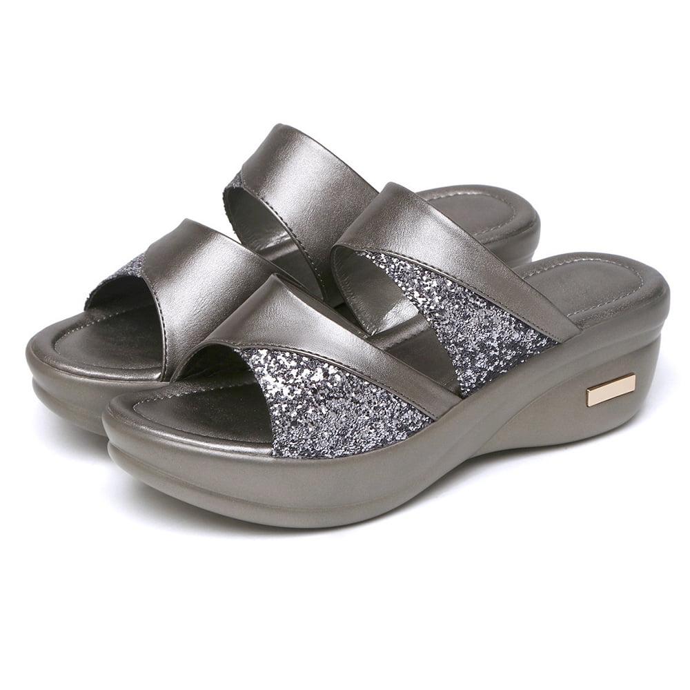ladies grey wedge sandals