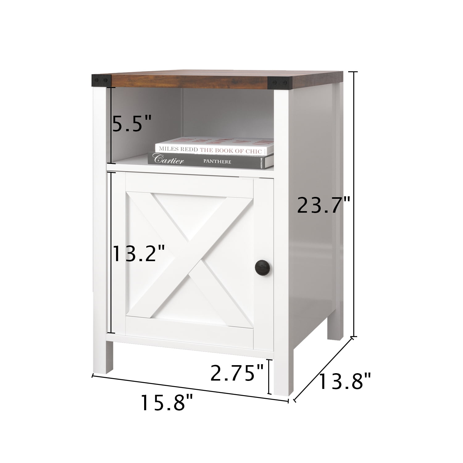 Catrimown Farmhouse End Table for Living Room Set of 2, Side Table Nightstand for Living Room Bedroom, White