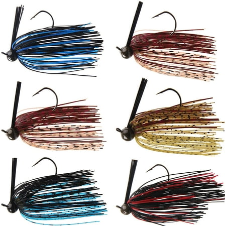 Bass Fishing Football Jig Lure- 6pcs Weedless Fishing Jig Flipping Jig Football Head Weedguard Silicon Skirts Swim Jigs for Bass Artificial Baits Fishing Lure Kit 1/4 oz 3/8oz