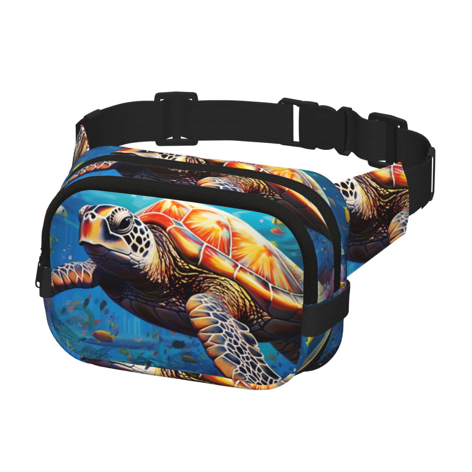 Hirioo Colorful Underwater Sea Turtle for Double Layer Waist Bag Adjustable Fanny Pack For Travel Running Hiking