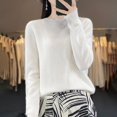 thumbnail image 1 of Suéter de punto de lana merino 100 % pura para mujer, jersey de cuello redondo a la moda para otoño e invierno, jersey sin costuras, ropa cálida de cachemira, 1 of 5