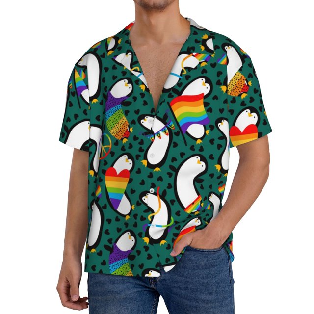Fotbe Lgbt Penguin Camisa Estampada de Manga Corta para Hombre, Casual de Verano, Estilo Playero, Sin Arrugas-3X-Large