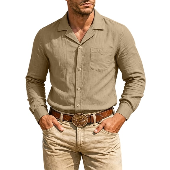 Lmueinov Men's Linen Shirts Long Sleeve Casual Shirts Lightweight Solid Button Down Shirt for Men Beach Summer Fall Business Shirt