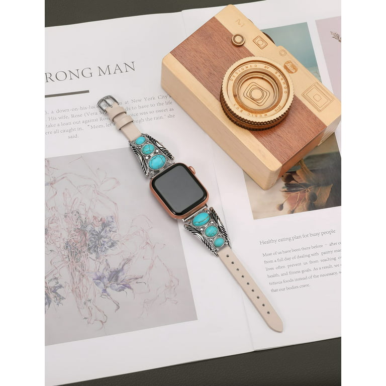 Women's Black Leather Wrap Band with Boho Watch