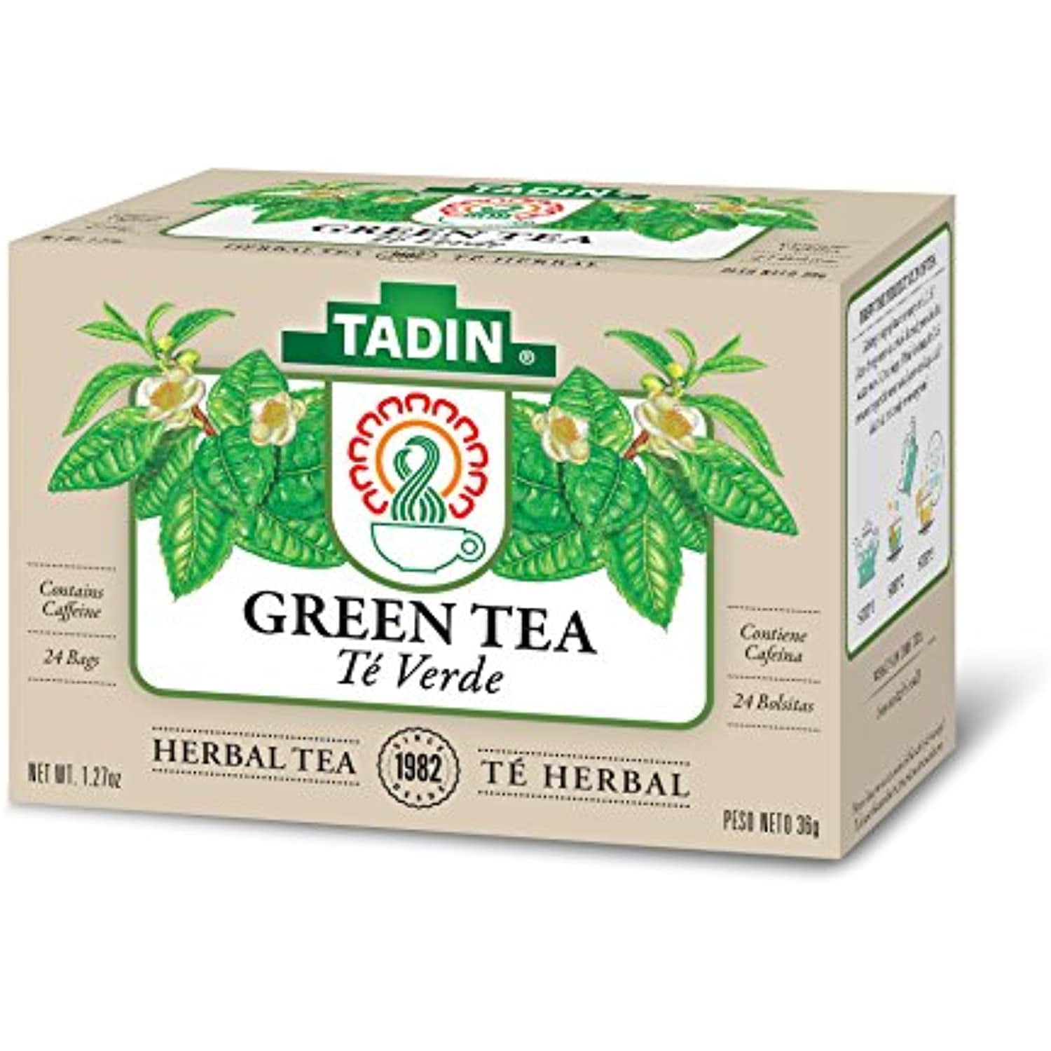 Tadin Green Tea, Contains Caffeine, 24 Tea Bags Per Box, Pack Of 6