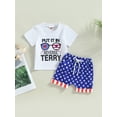 thumbnail image 2 of Bagilaanoe 4th of July Clothes for Toddler Baby Boys Short Sleeve Letter Print T Shirt Tops + Striped Shorts 3M 6M 12M 18M 24M 3T Kids Independence Day Outfits 2pcs Short Pants Set, 2 of 9