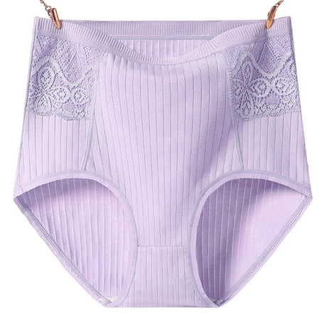 

HEVIRGO Lace Stitching Ribbed Hip Lifting Women Briefs High Waist Control Belly Underpants