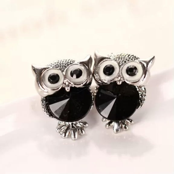 QQTDFG Cute Owl 925 Silver Stud Earrings Cubic Zirconia Women Animal Party Jewelry Gift-#1