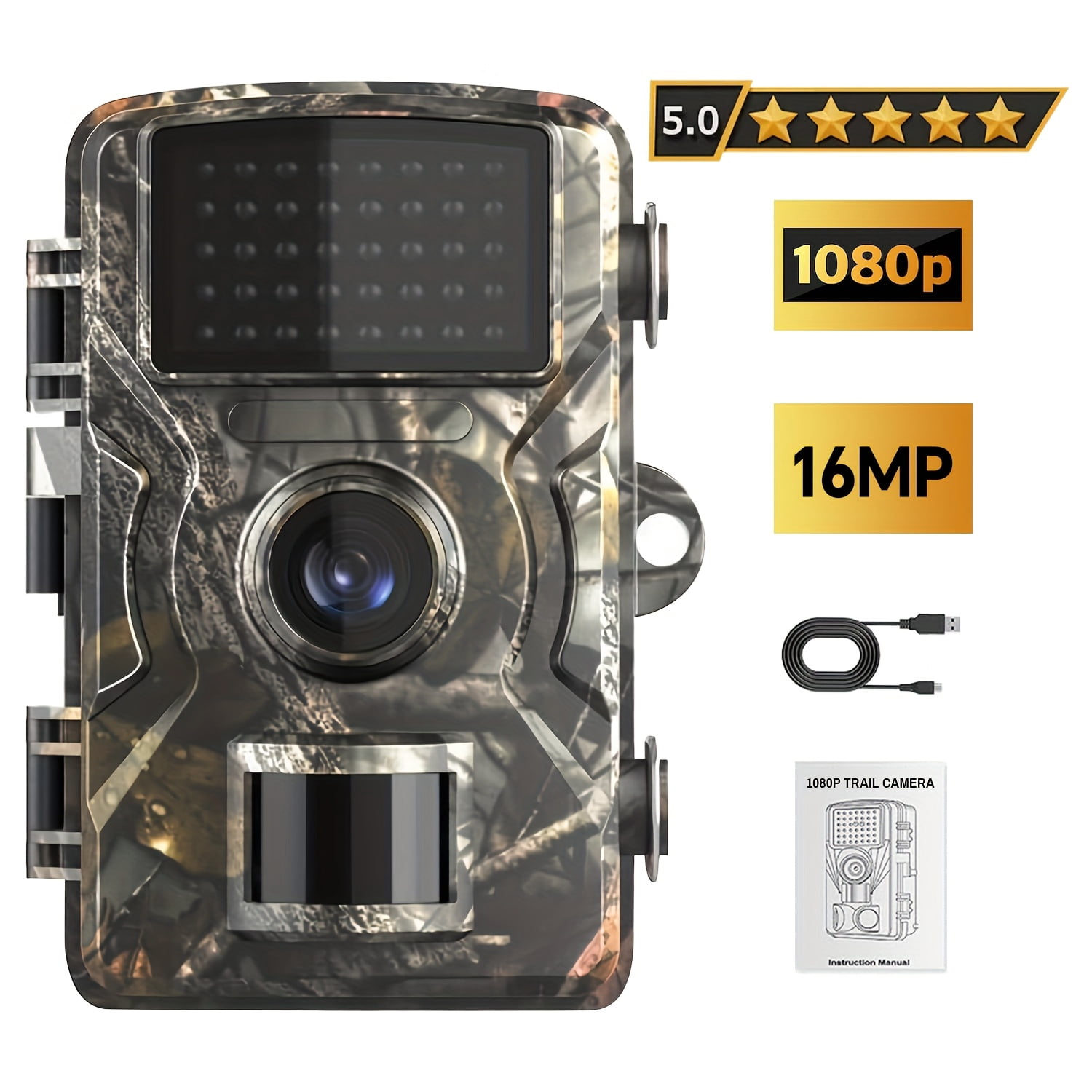 Mini Trail Camera 16MP 1080P, Night Vision Game Camera with IP66 Waterproof, Camouflage Wildlife Monitoring for Outdoor & Home Security, Great Gift
