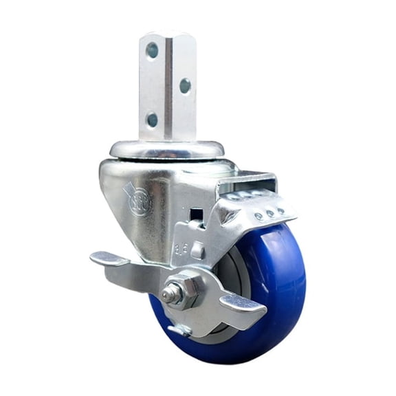 3.5 Inch Blue Polyurethane Wheel Swivel 3/4 Inch Square Stem Caster with Brake