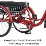 TUOKE Versatile 26-Inch 3-Wheel Adult Tricycle with 7-Speed Transmission and storage Basket for Ultimate Convenience and Utility (RED)