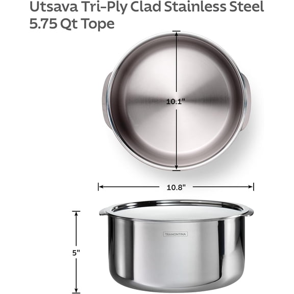 Utsava 5.75-Quart Tri-Ply Clad Stainless Steel Pot with Lid for Indian Cooking and Family Meals