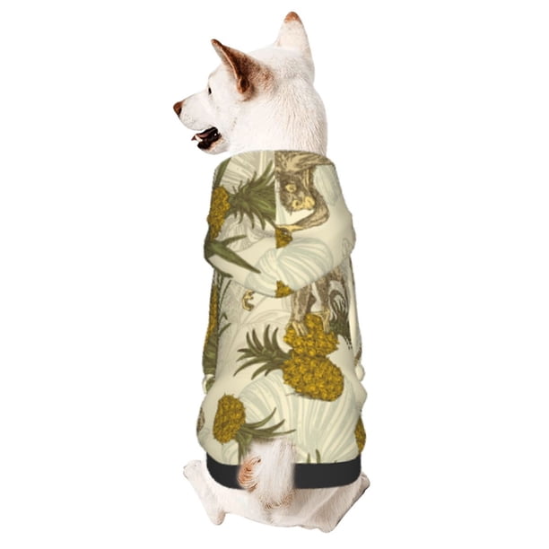 Fotbe Monkeys and Pinealpples Sudadera con Estampado para Perros Pequeños – Suéter con Capucha para Mascotas, Tela Suave de Forro Polar con Bolsillo-Medium