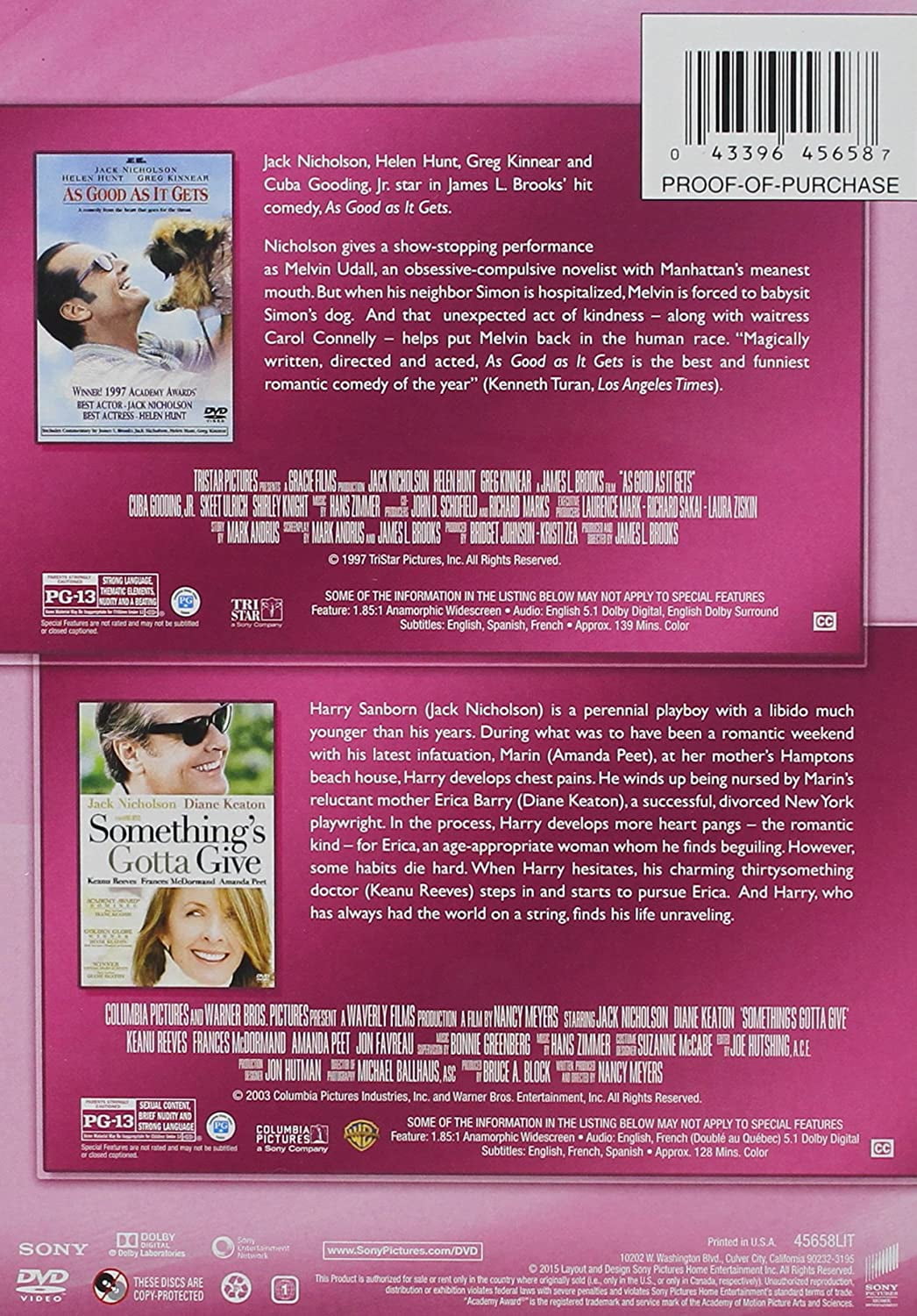 As Good as It Gets Something s Gotta Give DVD Sony Pictures Comedy Walmart