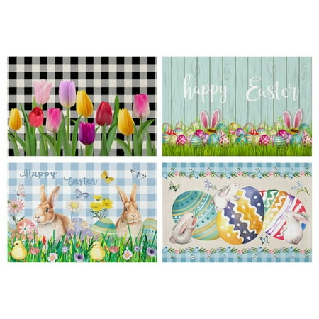 

Easter Cotton Place Mats 12 x 18 Over Sized Set of 4 Easter Shape Gnome Tulip Truck Bunny Eggs Plaid Easter Placemats Table decoration