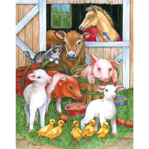 Bits and Pieces 100 Piece Jigsaw Puzzle for Families “Barnyard Buddies” by Lorraine Ryan 15"x19"