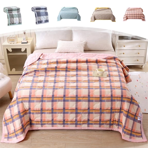 AZXY Summer Quilt, Twin Size Navy White Striped Cooling Quilt, 59.06x78.74 in Cotton Bedspread Coverlet, Lightweight Breathable Washable Air Conditioning Thin Comforter for All Season