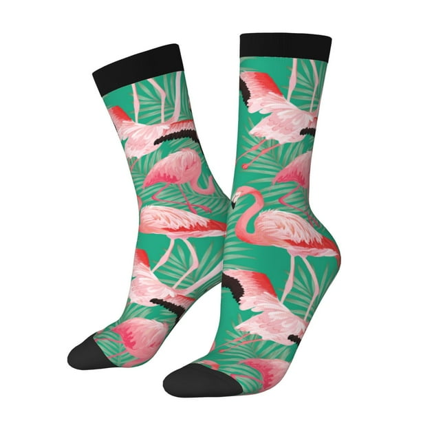 Balery Tropical Flamingo Calcetas Largas con Estampado para Hombre y Mujer – Suaves y Transpirables, Talla Única (US 5-11)
