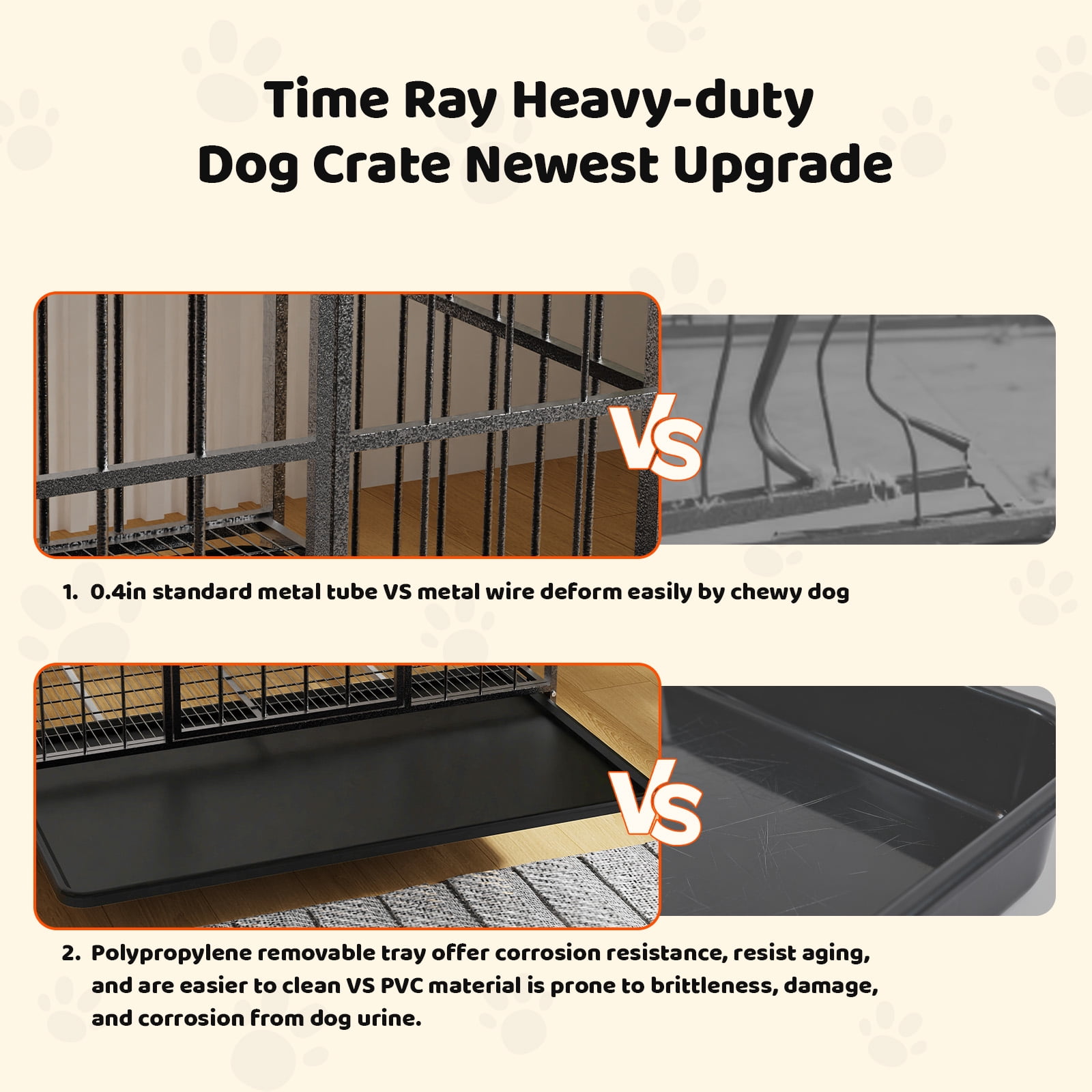 TIME RAY 48 Inch Heavy Duty Dog Crate Cage for Large Dog with Steel Escape Proof, Indoor & Outdoor Double Doors,Lockable Wheels and Removable Tray,Black