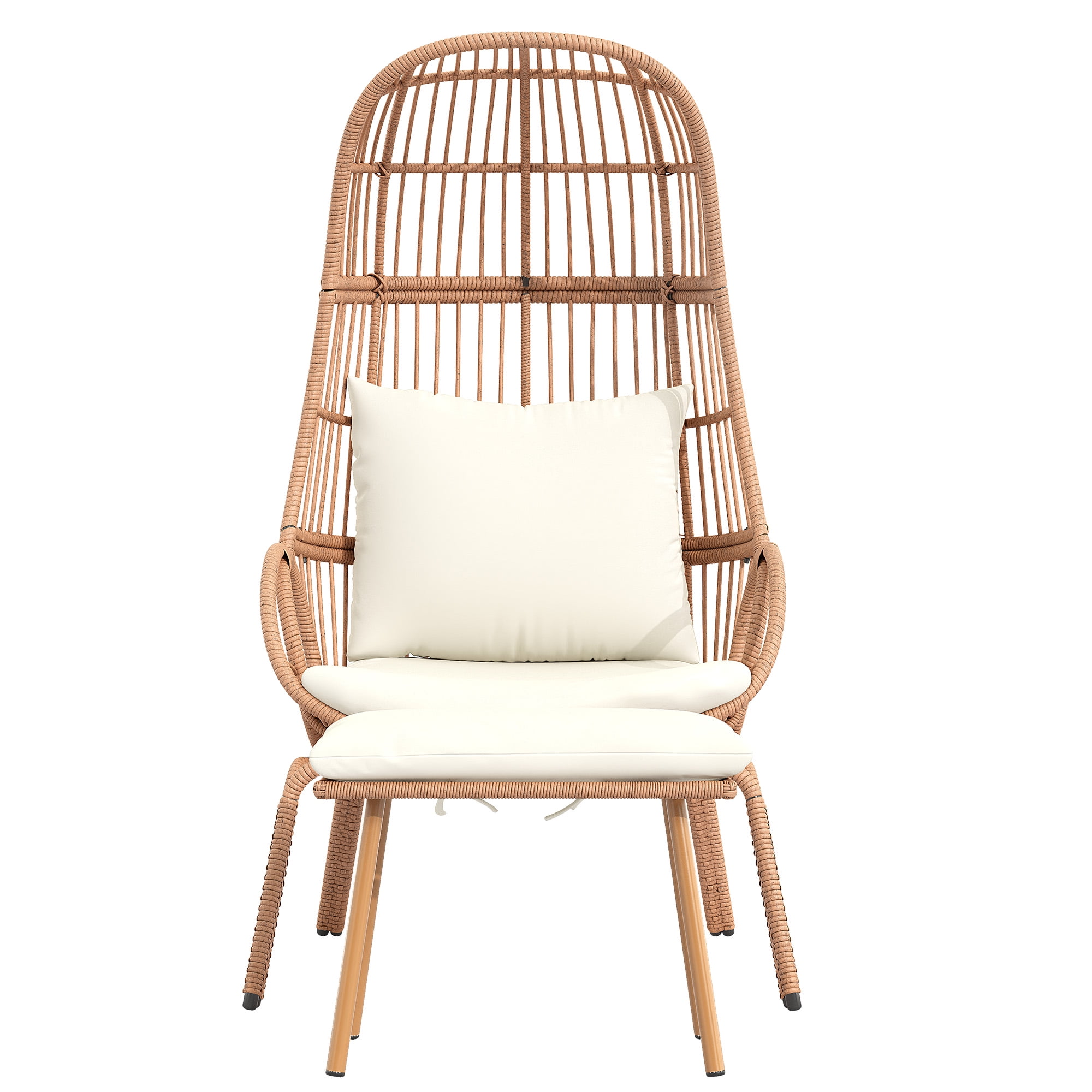 Uforic Patio Wicker Egg Chair with Ottoman, Outdoor Basket Lounge Chair with Footrest & Cushion - Beige