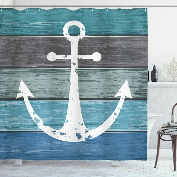 Ambesonne Anchor Shower Curtain, Marine Ornament and Planks, 69"Wx70"L, Blue and Sage Green