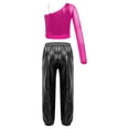 thumbnail image 2 of YONGHS Kids Girls One Shoulder Crop Top with Metallic Harem Pants Hip Hop Ballet Dance Outfits Hot Pink&Black 12, 2 of 5