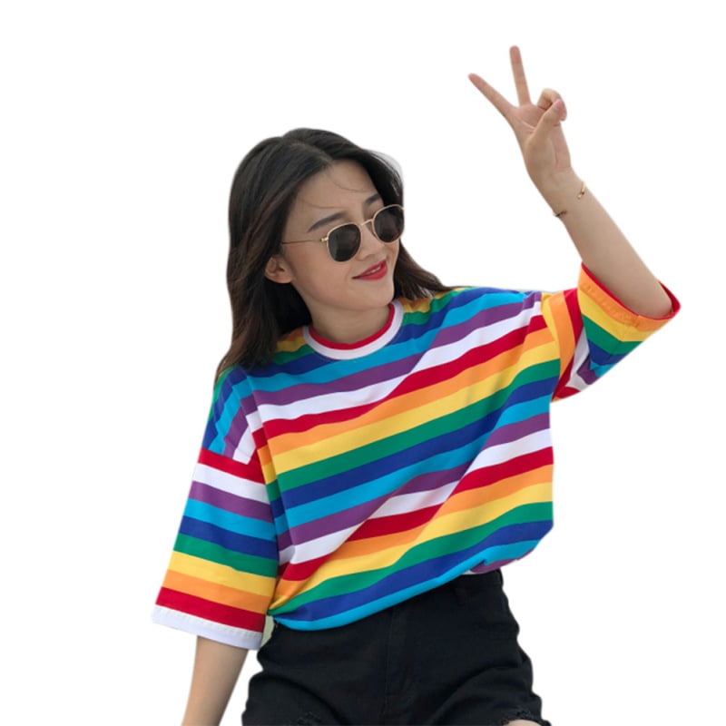 Rainbow color striped t shirt Clearance
