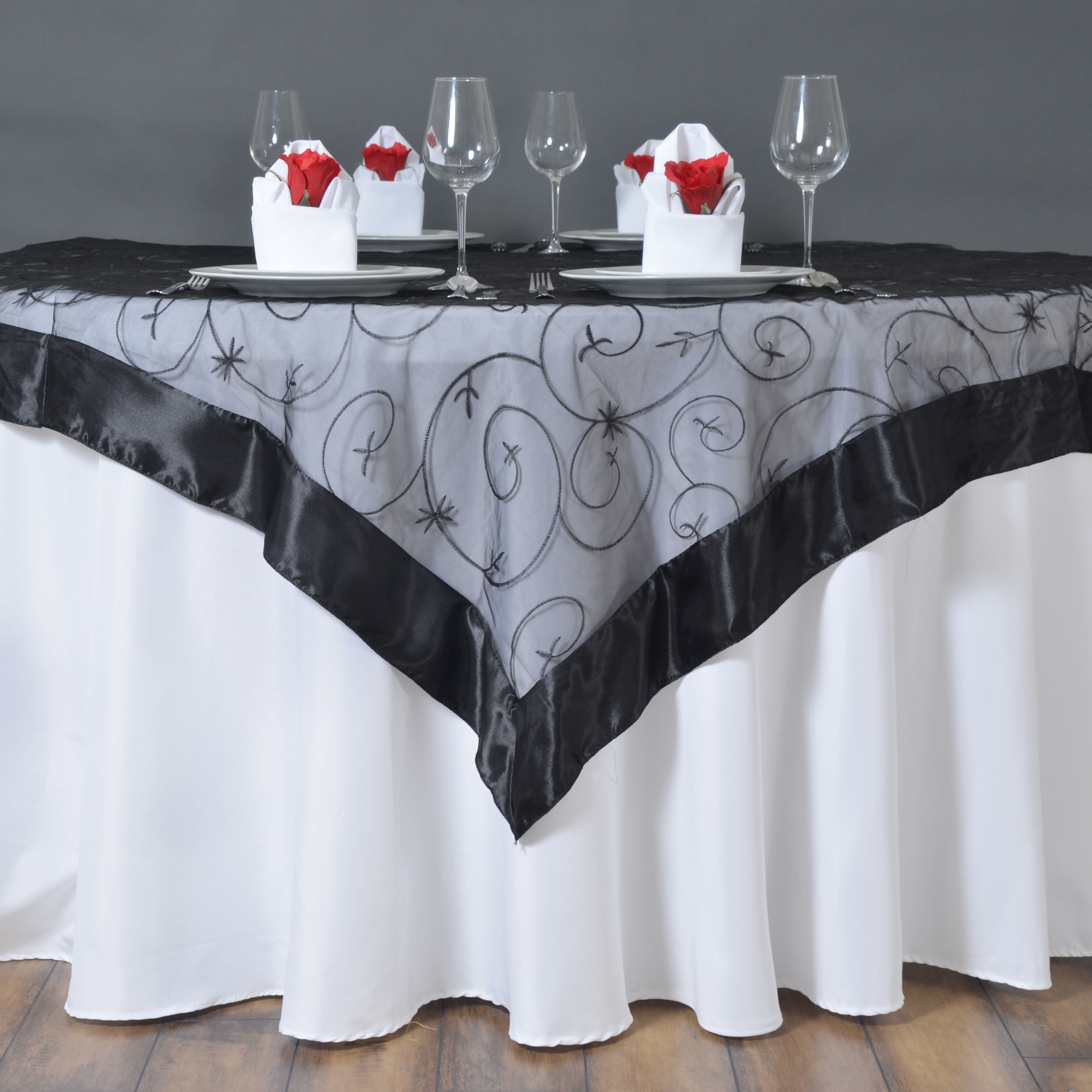 BalsaCircle 72 X 72 Embroidered Sheer Organza Table Overlays