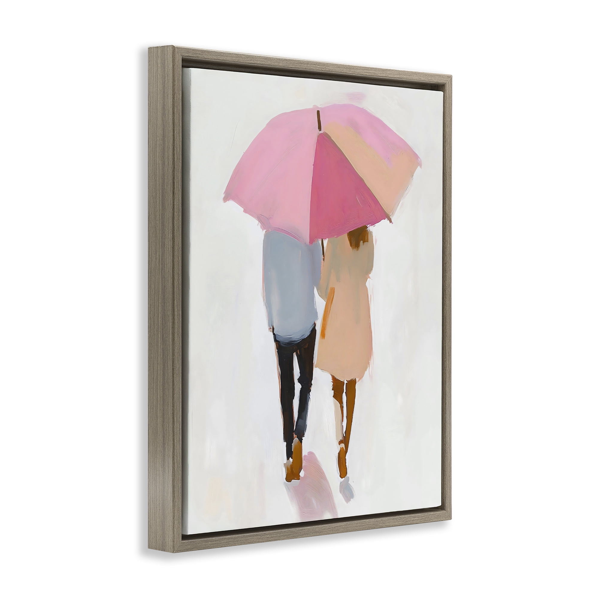 Stupell Industries Couple Stroll Under Umbrella Brown Framed Floater Canvas Wall Art, design by The Prints Vibe