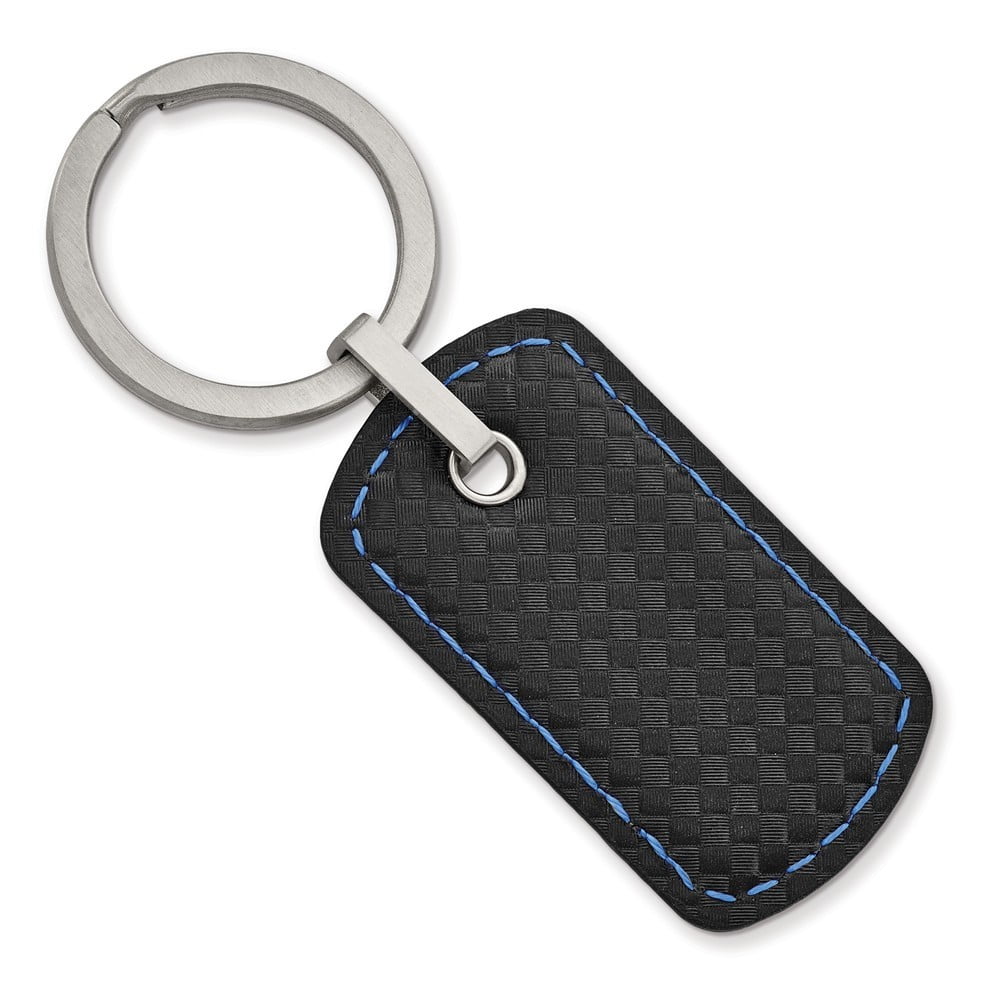 30.24mm Stainless Steel Brushed Leather and Carbon Fiber Stitched Key Ring Jewelry Gifts for Men